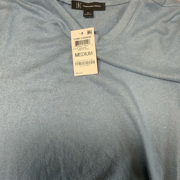 Inc International Concepts Blue Metallic Side-Ruched Knit Top Size Medium - Picture 5 of 9